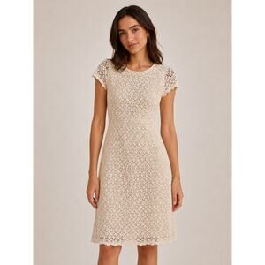 SUITEBLANCO Cream Cotton Slip Dress with Eyelet Crochet Overlay Cottagecore XL